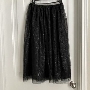 Girls Glitter Long Black Tulle Skirt